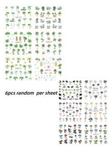 12/6/1pc Random Style Tropical Plant Coconut Tree Nail Stickers, Vacation Style Leaf Beach Nail Art Stickers, Self-Adhesive Nail Decoration Stickers - Multicolor - View 11