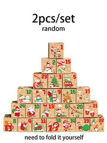 Kotak Hadiah Kalender Advent Natal DIY, Kotak Hitung Mundur Bergambar Santa Claus & Manusia Salju dari Kertas Kraft, Kotak Penyimpanan Hadiah Mini yang Dapat Ditumpuk, Dekorasi Meja Rumah untuk Liburan, Perlengkapan Kemasan Hadiah Natal yang Ideal, Dekorasi Liburan Musim Dingin - MultiWarna - View 16