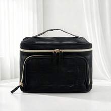 1pc Black Mesh Handheld Makeup Bag, Large Capacity Double Layer Partition Storage Bag, Breathable Mesh Design, Can Store Makeup, Skincare, Toiletries, Portable Handheld Style, Essential For Travel And Home Storage - Black - View 2