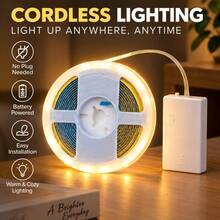 Strip Lampu LED COB Bertenaga Baterai 1-5M, Pencahayaan Linier Kepadatan Tinggi 8mm dengan Perekat Belakang, Strip Lampu Fleksibel, Cocok untuk Lemari Kamar Tidur, Lemari Dapur, dan Lampu Latar TV, Strip Lampu LED Liburan, Penggunaan Ganda Natal dan Halloween, Strip Lampu Suasana - MultiWarna - View 1