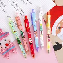16pcs Random Cute Christmas Cartoon Retractable Gel Pens, Christmas Tree Santa Claus Reindeer Pattern Press-Type Water Pens, Office Planner Writing Stationery Christmas Party Small Gift, Includes 6 Pens + 10 Refills - Multicolor - View 4