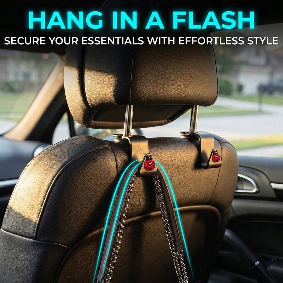 2/4pcs Cute Ladybug Car Headrest Hooks, Cartoon Ladybug Seat Back Hanging Organizer, Multi-Functional Handbag Shopping Bag Storage Rack, Universal Car Interior Organizer Accessories, Red Ladybug Car Decoration, Suitable For Most Cars - A - View 1
