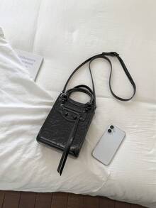 1pc Women's Solid Color PU Handbag, Fashion Zipper Closure, Suitable For Date Gift - Black - View 5