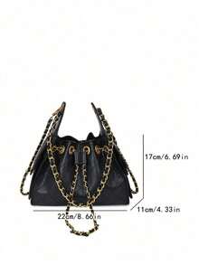 Shoulder Bag, Quilted Body Design, Leather Chain Strap, Adjustable Metal Hardware On Opening. Soft Body Contour, Generous Capacity, Exquisite Style, Versatile For Various Outfits, Perfect For Daily Use. - Black - View 6