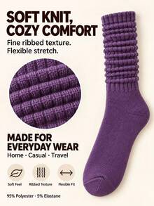 1 Pair/3 Pairs/5 Pairs/ Random Women's Slouch Socks, Soft Ribbed Knit Scrunch Socks, Solid Color Cozy Boot Socks For Fall & Winter - Multicolor - View 3