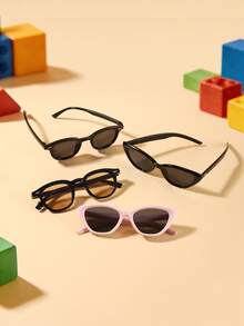 1 Set 4pcs Kids Cat Eye & Round Frame PC Glasses, Fashion Retro Style For Party & Vacation, Ages 3-8, With Glasses Case - Multicolor - View 8