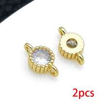 2pcs 18K Gold Plated Round CZ Connector Charms Double Loops Zirconia Link Crystal Spacer For DIY Bracelet Necklace Earrings Handmade Jewelry Making - Multicolor - View 9