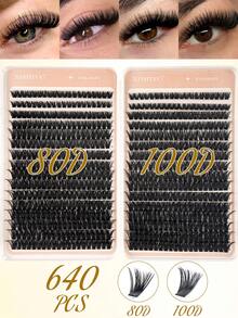 640 Clusters D Curl Segmented Eyelash Set - Includes Eyelash Adhesive & Fixing Liquid, Eyelash Brush & Auxiliary Tweezers; Natural Style Segmented Eyelashes (30D-100D, Length 10-18mm, Thickness 0.07mm), Suitable For Home DIY - Multicolor - View 14