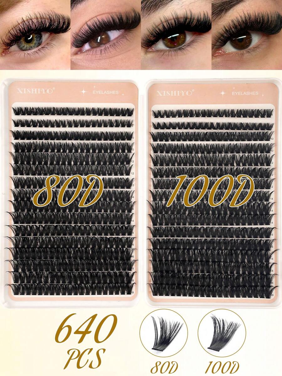 640/384/200 Clusters Eyelash Tray (D Curl), Large Capacity, High Quality Low Price, New DIY False Eyelashes, Fluffy And Soft, 3D Faux Mink Hair False Eyelashes, Makeup Eyelash Extensions, Home DIY Eyelash Extensions