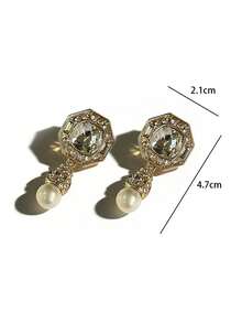 1 Pair Vintage Octagonal Tassel Stud Earrings - Octagonal Teardrop Stud Earrings - View 2