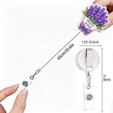 1pc Floral Retractable Badge Reel, Inspirational Flower Acrylic Rotating Badge Holder, Medical ID Clip, Souvenir - Multicolor - View 2
