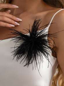 1pc High-Quality Vintage Classic Faux Ostrich Feather Brooch, Fashionable Multi-Functional Clothing Accessory Gift, European & American Retro Brooch For Dress, Party, Neutral Decorative Accessory - Black - View 1