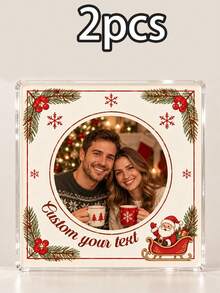 Custom Christmas Photo Magnets, Personalized Family Fridge Magnets, Customized Text Holiday Refrigerator Decorations, Customizable Round Square Picture Magnets, Santa Snowman Theme Keepsake Gifts, Festive Home Decor, Christmas Party Accessories - Style a - View 8