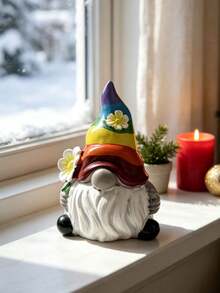 Halloween Desktop Decoration, Resin Rainbow Statue, Cute Faceless Statue With Rainbow Hat And Flowers, Home Dining Table Decoration Desktop Decoration, Holiday Party Center Gift - Rainbow Santa Claus - View 5