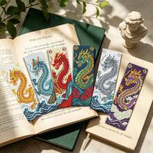 14CT Printed Cross-Stitch Bookmark Kit Includes 6 Bookmarks, Dragons Of Different Attributes, Along With Instructions, Embroidery Floss, Fabric, And An Embroidery Needle. For Beginners And Craft Enthusiasts. - Dragons - View 6