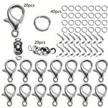 80pcs Lobster Clasp/Bag Clasp/Jump Ring Combination Set, Includes 20pcs Lobster Clasp, 20pcs Bag Clasp And 40pcs Jump Ring, Suitable For Jewelry Making, Beading, Spacer Connector, Necklace Closure - Lobster Clasp & Button & Jump Ring - View 10