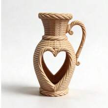 Heart-Shaped Hollow Pattern Woven Texture Vase Decor, Bohemian Farmhouse Style Decorative Vase For Dried Flowers, Rustic Desktop Ornament, Housewarming Gift - 1PC - View 13