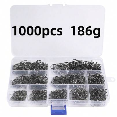 Conjunto de 1000 Peças de Anzóis de Pesca em Aço Carbono de Alta Qualidade com Farpas para Pesca em Água Salgada e Água Doce