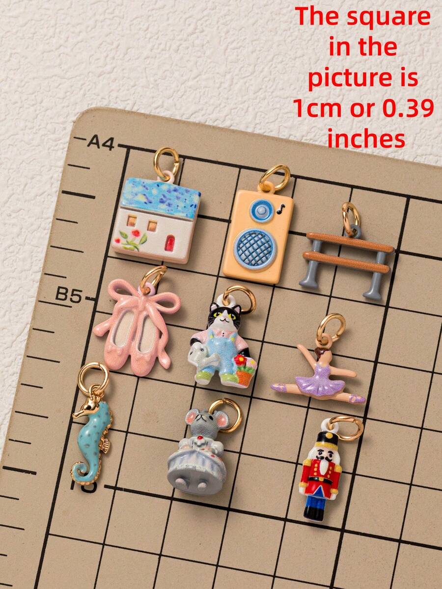 1pc Cute Mixed Style Enamel Pendant, Flat House Radio Pendant And 3D ...