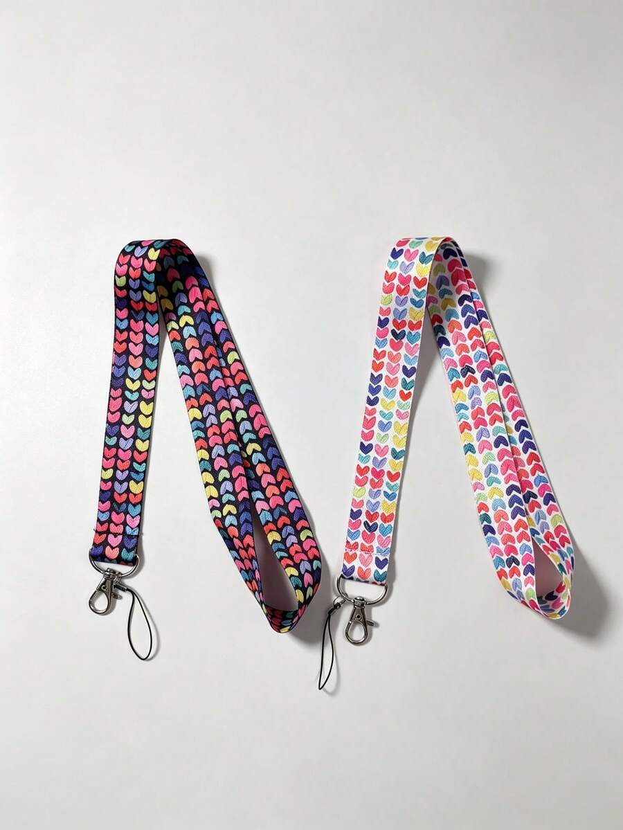 1pc Colorful Heart Print Lanyard, Cute Pattern Neck Strap With Metal Hook, Phone Lanyard, Student ID Badge Holder, Hospital Work ID Anti-Loss Strap, Nurse Day Gift, Suitable As Gift Or Daily Use - Multicolor - View 1