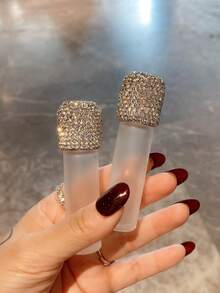 Luxury Rhinestone Cap Refillable Rollerball Fragrance Bottle, 10ml Frosted Glass Essential Oil Roller Bottle, Portable Travel Mini Empty Fragrance Container, Women's Gift - View 2