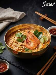 Korean Style Large Gold Stainless Steel Bowl, High Capacity Ramen Bowl, Soup Bowl, Instant Noodle Bowl, Stackable For Easy Storage, Durable And Anti-Drop, High Aesthetic Value, Modern Minimalist Kitchenware - Multicolor - View 1