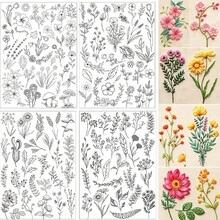 Floral Plant Water-Soluble Embroidery Pattern, Dissolvable Non-Woven Fabric Pre-Printed Embroidery Sticker, Self-Adhesive Non-Woven Fabric Pre-Printed Embroidery Pattern - Black and White - View 19