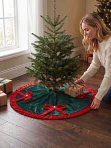 Christmas Tree Skirt - Festive Holiday Decoration For Small Christmas Trees, Christmas Tree Skirt, Velvet Holiday Tree Skirt, Red And Green Felt With Classic Design Reliable And Durable - Christmas - View 3