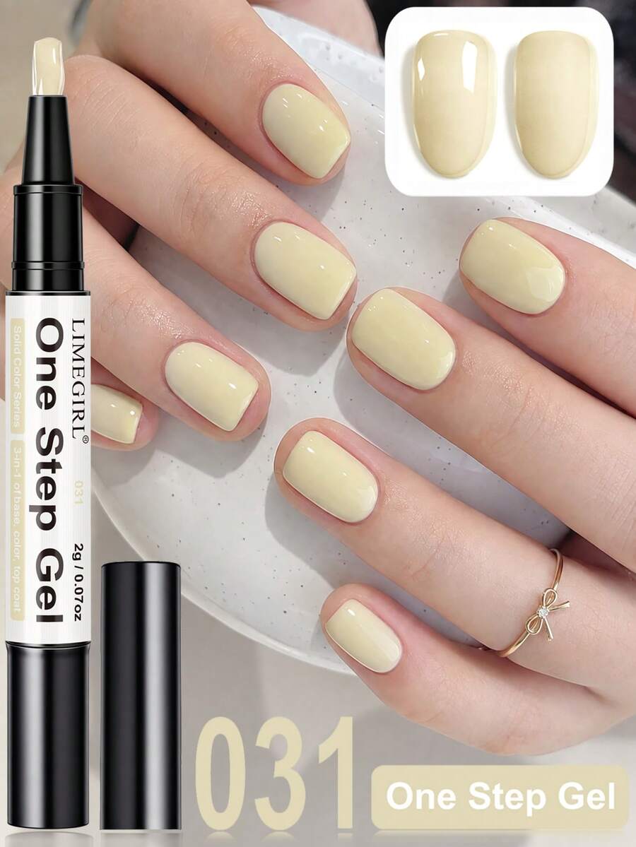 LIMEGIRL One Step Gel Nail Polish Creamy Nude Yellow Gel Color, UV/LED Nail Art Formula, All-In-One Glossy Finish For DIY Home Manicure