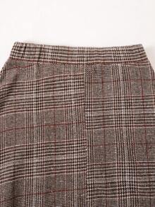 EARO Women's Vintage Plaid Long A-Line Skirt With Gold Buttons, Suitable For Autumn Wear - Brown - View 7