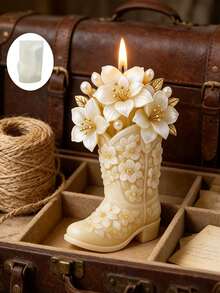 Resin Silicone Mold "Dreamy Floral Boot Mold, Featuring Exquisite Boot Shape And Floral Decoration - Easy To Demold And Clean, Reusable For Making Aromatherapy Candles/Resin Decor/Plaster Crafts - Flower Shoe Mold - View 3