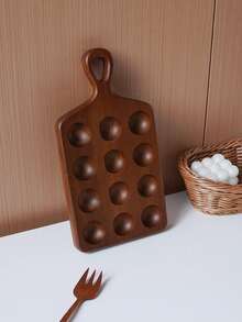 1pc Multi-Slot Acacia Wood Egg Holder With Handle; Wooden Baking And Egg Storage Tray; Hanging Storage; Suitable For Kitchen Or Restaurant Egg Rack, Or As Baking Or Refrigerator Egg Holder; A Cute Gift - View 4
