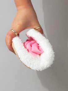 Sweet Cute Macaron Color Large Bow Plush Warm Soft Sole Women's House Slippers Floor Socks - White - View 6
