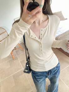 Women's New Long Sleeve Striped T-Shirt Inner Layer, Slim Fit, Unique Design Top - Apricot - View 5