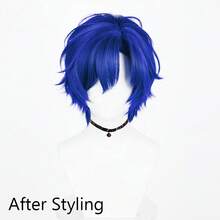 Blue Synthetic Short Straight Wig With Bangs For Men, Anime Game Cosplay Heat-Resistant Wig, Suitable For Daily Wear And Parties - Blue - View 3