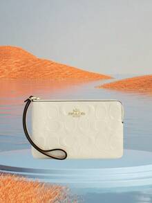 Coach 女款三角拉鍊手拿包、手拿錢包、優雅硬幣包附腕帶，適合作為女性禮物 - 香檳色 - 查看 9