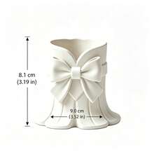 Cream White Matte Bow Petal Pen Holder, 3D Large Bow Vertical Fluted Flower Mouth PP Storage Tube, Modern Girly Style Vanity Desktop Makeup Tool Organizer, Ins-Inspired Design, High-End Sweet Cute - Makeup Brush Holder - View 10