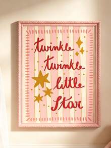 1pc Shiny Star Print Baby Room Decor, Pink Girl Room Canvas Wall Art Poster, Suitable For Home Decoration, Aesthetic Style, Frame Optional - Multicolor - View 2