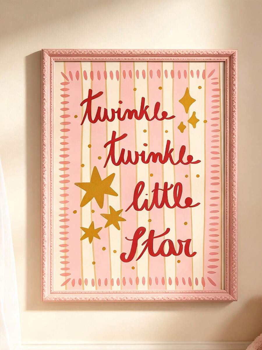 1pc Shiny Star Print Baby Room Decor, Pink Girl Room Canvas Wall Art Poster, Suitable For Home Decoration, Aesthetic Style, Frame Optional