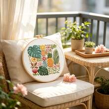 2 Styles Fun Pattern Embroidery Kit, American Vintage Fish / Bohemian Tropical Plant DIY Handmade Embroidery, Fresh Healing Home Decor Ornament - Multicolor - View 9