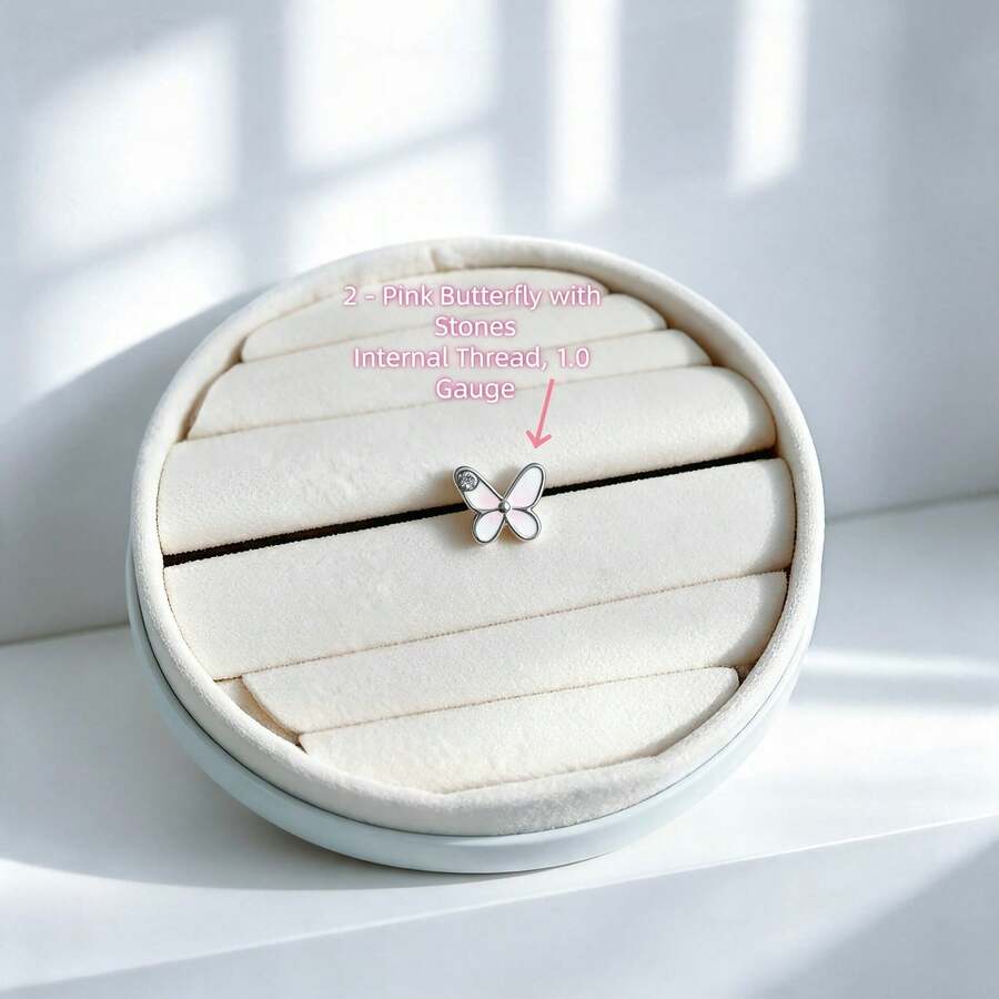 Garden Combination Lip Studs Niche Sweet Pink Lip Studs Cartilage Studs Non-Fading Piercing Jewelry European And American Piercing Jewelry Suitable For Various Festivals Halloween Christmas Daily Wear - 2-pink Butterfly With Rhinestones - View 1