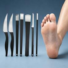 7pcs Foot Care Scraping Tool Set, Suitable For Daily Foot Sole And Heel Dead Skin Removal, Scraping Foot Sole Hard Callus And Old Skin, Black Handle Anti-Slip Design, Suitable For Home And Travel - Black - View 10