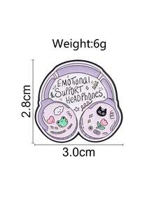 1pc Cute "EmotionalSupport Headphones" Enamel Pin,Cartoon Frog And Black Cat Stamp Badge,Fashion Accessory For Clothes And Bags,Gift For Music Lovers - Multicolor - View 2