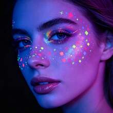 6 tờ miếng dán mặt tàn nhang phát sáng UV, hình xăm tạm thời mặt hoa sao neon dạ quang cho tiệc rave và lễ hội - Nhiều màu - Xem 4