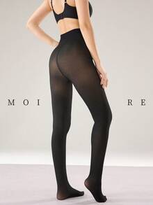 MOIRÉALLURE 1Pair SHEER EFFECT Jacquard Pattern Tights For Daily Life - Black - View 2