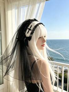 Lolita Style Hair Accessory Eye Mask, Halloween Lace Eye Mask, Dark Style Headband, Gothic Bow Elegant Accessory, Cosplay Shawl Head Veil, Halloween - Multicolor - View 10