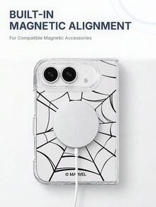 Miniso Spider-Man Phone Case For IPhone 18 Duo, Unisex Couple Style, Creative Cartoon Graffiti Painted Design, Minimalist Transparent MagSafe Magnetic Foldable Phone Case - Clear - View 5