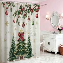 1pc Christmas Tree & Christmas Ball Shower Curtain, Vintage Design, Waterproof Bath Curtain, Suitable For Bathtub Partition, Bathroom Decor And Bathroom Accessories, Home Decor Gift, Includes 12 Hooks - Multicolor - View 10