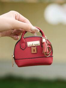CHARM INFINITE Multi-Color Mini Handbag Shaped Keychain Pouch, Faux Leather Zipper Coin Purse With Metal Lock And Tassel Charm, Portable Earphone Storage Bag, Fashion Bag Pendant Keychain Accessory For Women And Girls Daily Decoration - Multicolor - View 7