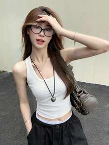 American Sexy Camo Print Camisole Tank Top For Women, Summer Casual White - White - View 2